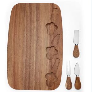 Wooden <b>Cheese</b> Cutting Board With <b>Knives</b> <b>Set</b> Portable Reversible Durable For <b>Cheese</b> And Fruit Slicing - Product Image 4