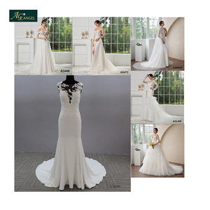 Estilo tela encaje espalda descubierta marroquí sirena crepé vestido <span class=keywords><strong>de</strong></span> <span class=keywords><strong>novia</strong></span> con manga desmontable - Product Image 1