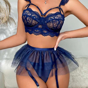 Ensemble de lingerie sexy <span class=keywords><strong>pour</strong></span> femmes en dentelle et maille à trois points avec jarretière européenne américaine - Product Image 2