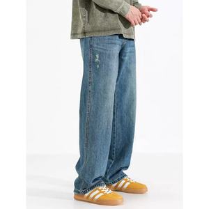 Jeans sur mesure de haute qualité pour hommes, bleu délavé, coton vintage, coupe droite, slim, pantalon en denim, jeans pour hommes - Product Image 2