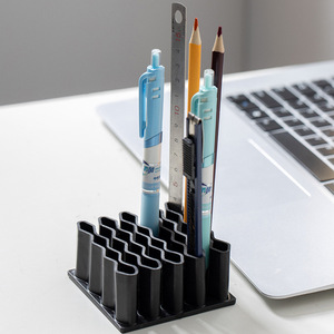 Portalápices con 12 ranuras para bolígrafos, lápices, regla, organizador de papelería, almacenamiento de escritorio, tamaño pequeño, color negro, para uso en la oficina y la escuela - Product Image 1