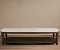 Table basse ovale en marbre avec étagère en bois, plateau en pierre de Carrare, structure en bois massif en forme de pilule, 6 options de couleur, moderne, luxueuse, pliable