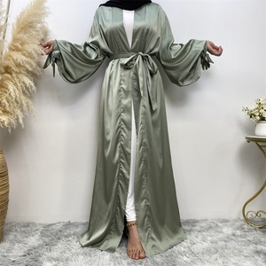 Solid Color Dubai Abaya Made in Lightweight Thin Satin with Long Sleeves Side <b>Pockets</b> for Muslim Women 1934# - Product Image 5