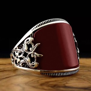 yunnique Red Lacquered <b>Ring</b> With Embossed Plant Pattern Geometric Shape Gift Jewelry CY1396 - Product Image 1