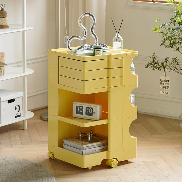 Source Price New Design 3 Layers ABS Rolling Cart Multifunctional Shelf With Casters Orange Color
