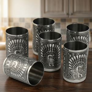 Ensemble de 5 verres vintage en acier inoxydable à double paroi avec motif paon, cadeau pour adultes - Product Image 3