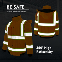 Veste de sécurité réfléchissante haute visibilité, rembourrée pour l'hiver, tissu Oxford 300D avec revêtement PU, doublure matelassée, capuche amovible, bande réfléchissante de 2 pouces, tailles S-5XL
