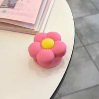 Support de téléphone universel en silicone souple avec ventouse, motif fleur mignonne, support de bureau extensible Kawaii avec anneau de maintien pour doigt