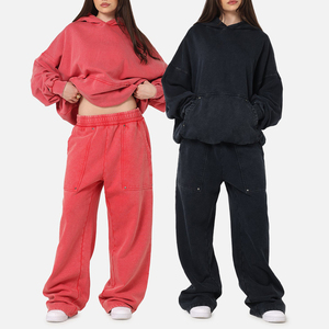 Custom Logo Unisex Oversized Hoodie <b>Set</b> Acid Wash 2 Piece Hoodie and Pants Streetwear Tracksuit Factory Wholesale - Product Image 5