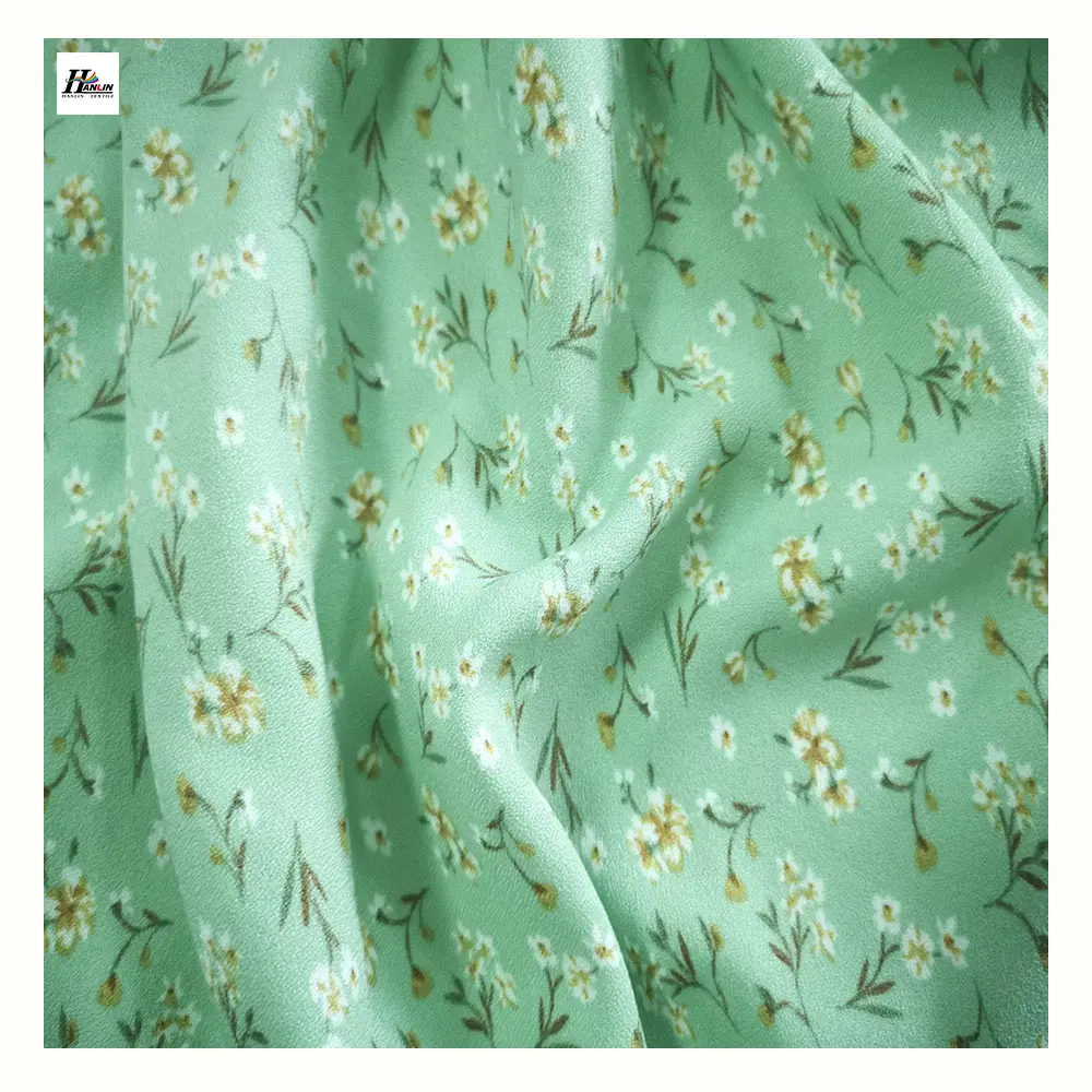 Hanlin Textile Premium Polyester Spandex 100D Soft 4 Way Stretch 120-130gsm Como Crepe Crinkle Printed Moss Crepe Fabric