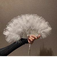 Éventail pliant double face en dentelle classique Lolita et plumes de poulet, pour défilé de mode Cheongsam, soirée de bal et mariage, modèle international