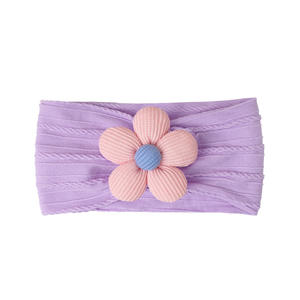 Bando bunga Khaki untuk bayi perempuan, aksesoris rambut lembut warna krem merah muda nilon, ikat kepala bunga untuk balita baru lahir balita - Product Image 3