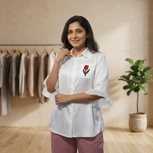 Chemise classique en coton pour femmes, boutonnée, manches courtes, décontractée, pour le bureau et tous les jours - Product Image 2