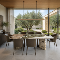 Table à manger de luxe en marbre vert diamanté Pandora, plateau en quartzite exotique, base sculpturale, mobilier de villa