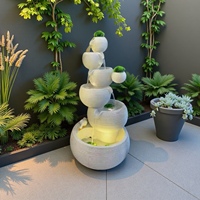 Fontaine Extérieure Personnalisée à 6 Niveaux, Éclairage LED Solaire, Statuette de Cascade Artificielle en Résine, Décoration de Luxe