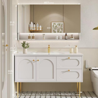 Conjunto de Mueble de Baño Moderno Independiente con Lavabo de 36-92 Pulgadas, Espejo LED Inteligente Antivaho, Gabinete de Madera Ecológico