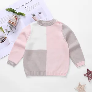 도매 패션 대비 색 체크 무늬 니트 아기 스웨터 소년