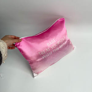 Bolsa de satén de seda de lujo con cremallera, bolsa de cosméticos con logo personalizado impreso, bolsa de embalaje para pelucas, bolsas de satén para pequeñas empresas - Product Image 6