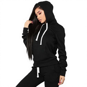 Sudadera con Capucha Negra para Mujer, Manga Larga, Tejida, 100% Algodón, Color Sólido, Transpirable, para Otoño - Product Image 1