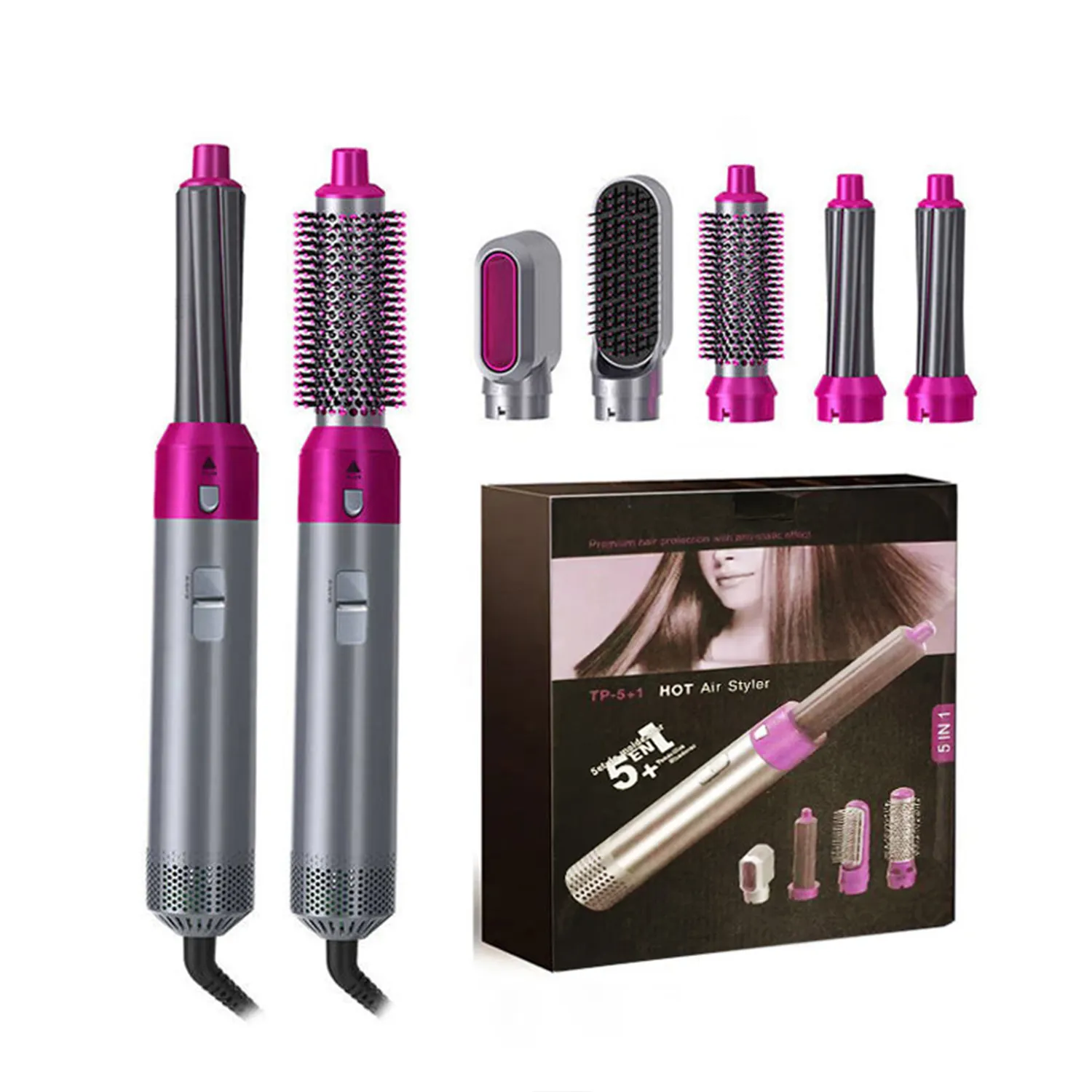 Individueller 5-In-1 Haartrockner Heißkamm-Set nass trocken professioneller Locken-Eisen-Haarglätter mit Styling-Werkzeug Haartrockner Haushalt