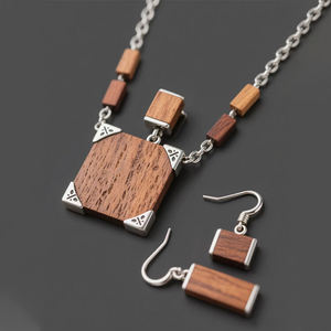 Fatingna, collar con colgante personalizado, conjunto de collar y pendientes OEM de madera, colgante geométrico de perlas de agua dulce chapado en rodio para regalo - Product Image 5