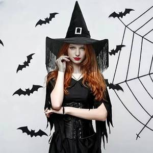 หมวกแม่มดทรงแหลม MS Dark Tassel Witch สำหรับคอสเพลย์ฮาโลวีน อุปกรณ์ประกอบฉากถ่ายภาพสำหรับงานปาร์ตี้ - Product Image 4