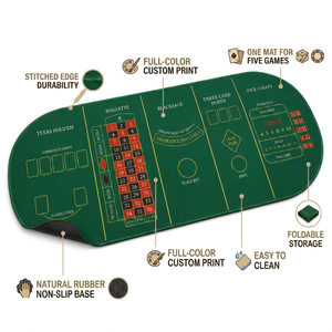 Tapete de Juego de <span class=keywords><strong>Casino</strong></span> 5 en 1 Personalizado, Tapete de Póquer, Ruleta, Blackjack, Póquer de Tres Cartas, Craps, Ovalado Verde - Product Image 4