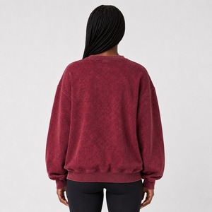 Sudadera de moda para mujer con lavado ácido, algodón, forro polar, puños acanalados, hombros caídos, estilo urbano. - Product Image 6