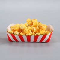 Maßgefertigte Einweg-Pappschale für Popcorn Rot-Weiß Gestreift mit Wellenrand für Jahrmarkt Kino Snack-Bar