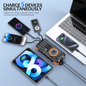Banco de Energía Solar de Emergencia de 20000mAh con Linterna LED, Cargador Inalámbrico, Brújula, Batería para Exteriores con Cables Integrados - Product Image 4