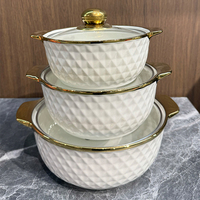 Ensemble de 3 plats en porcelaine avec couvercle et double poignée pour soupe, idéal pour hôtels et maisons