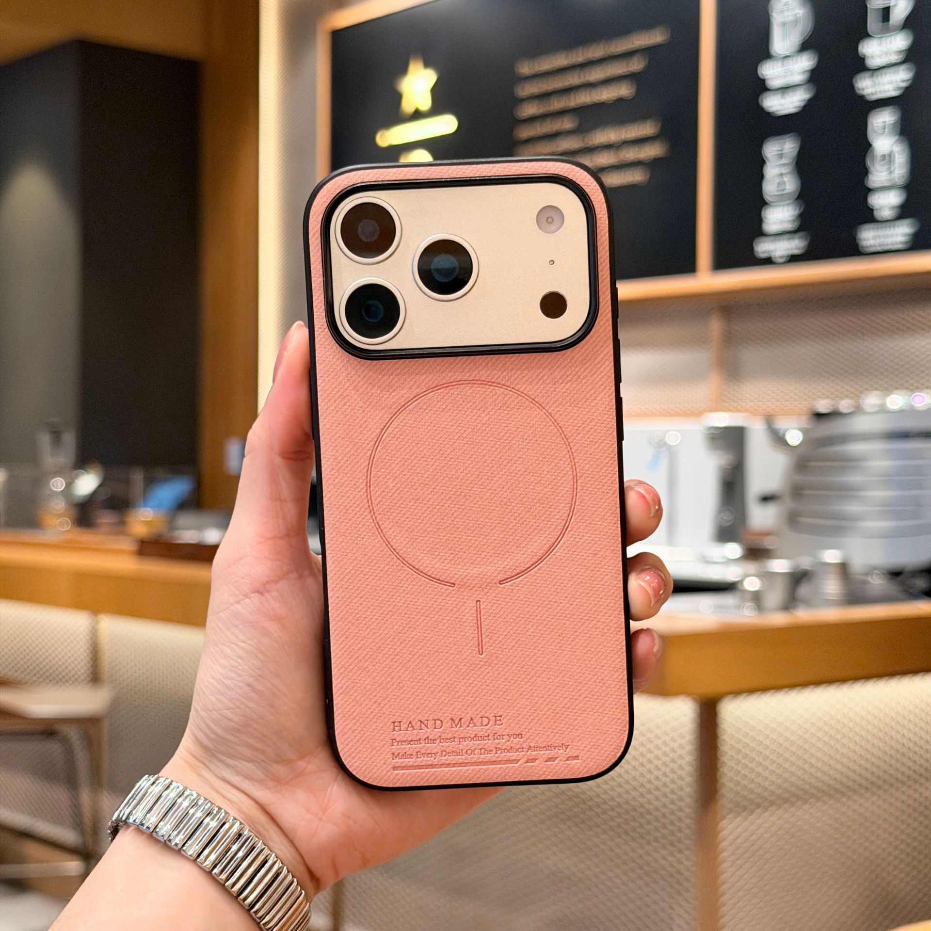 Pink with a fine textured band