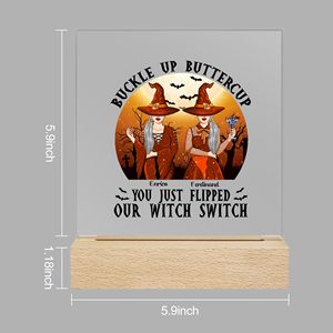 Lampe de nuit LED en acrylique personnalisée avec base en bois, lampe décorative sorcière d'Halloween, cadeau pour les femmes, les amies et les sœurs - Product Image 2