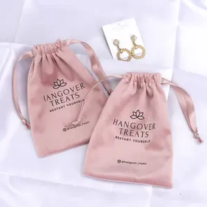 Bolsa de terciopelo rosa supersuave de lujo, bolsa de terciopelo con cordón personalizado, para guardar cosméticos