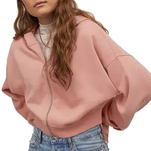 New Design Fall Pink Cute Comfy Zip Up Long Sleeve Women's Hoodies Sweatshirts With Logo