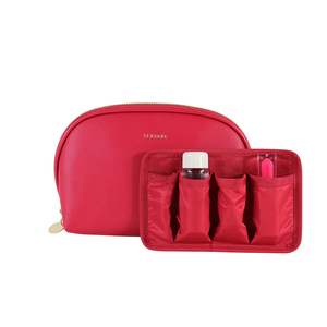 Travel <b>Makeup</b> Cosmetic Bag <b>Cases</b> Zipper Closure Women's Red PU Leather National Style Luxury Fashion Polyester Lining Deboss - Product Image 1