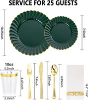 Lot de 175 assiettes jetables vert foncé avec bord doré, assiettes dorées robustes pour mariage, fête, anniversaire, événements
