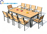 Ensemble table et chaises de salle à manger en plastique et bois, style minimaliste moderne, panneau imperméable à séchage rapide, structure en aluminium pour extérieur, jardin, hôtels