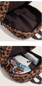 Leopard Print Patchwork Faux <b>Fur</b> Backpack for Women Autumn Winter Plush Large Capacity Fluffy Backpack for Students Schoolbag - Product Image 5