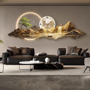 Arte Mural Acrílico Moderno de Lujo <span class=keywords><strong>con</strong></span> <span class=keywords><strong>Paisaje</strong></span> de Montaña, Grabado <span class=keywords><strong>con</strong></span> LED y Reloj, Cuadros Colgantes para Decoración de Paredes de Hogar y Hotel - Product Image 1