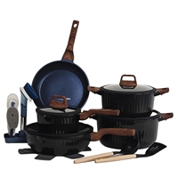 Ensemble de 20/21 pièces de batterie de cuisine antiadhésive en aluminium moulé sous pression à rayures verticales, comprenant poêle à frire et marmite avec couvercle, pour la cuisine domestique, finition marbre