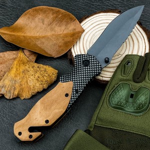 Navaja Plegable de Acero Inoxidable con Mango de Madera, Hoja Serrada de Punta Caída, Táctica, para Camping y Exteriores, OEM - Product Image 4