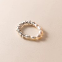 Modeschmuck 925 Sterling Silber Elastisches Seil Verstellbarer Natürlicher Perlen-Fingerring für Frauen Zierlicher Party-Geschenkring Großhandel