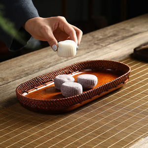 Japanese Style Rattan <b>Tea</b> <b>Tray</b> Handmade Lacquered Black Walnut Fruit Plate Creative Dessert <b>Tray</b> Desktop Storage Box Retro Style - Product Image 3