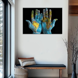 Tableau sur <span class=keywords><strong>toile</strong></span> imprimé de la <span class=keywords><strong>carte</strong></span> <span class=keywords><strong>du</strong></span> <span class=keywords><strong>monde</strong></span> – Décoration murale sur le thème de l'unité mondiale pour le bureau/la maison - Product Image 4