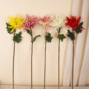 Chrysanthème artificiel à tige unique, 72 cm de long, haute simulation, décoration de mariage, fleur en PVC et soie, fil de fer - Product Image 4