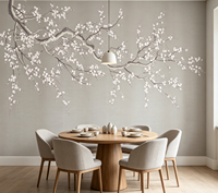 Murale murale chinoise en papier 3D personnalisée, motif arbre fleuri et oiseaux, imperméable, élégante, pour chambre à coucher, salles à manger, salon de thé, bureau