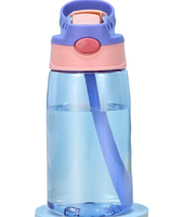 Vaso Reutilizable Transparente de PC de 360 ml (12 oz) para Niños, Taza Portátil con Pajita Abatible y Tapa Antiderrames, Libre de BPA