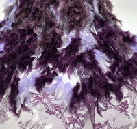 Tissu en dentelle à paillettes et plumes effet ombré, fait main, épais, brillant, pour robes de soirée de luxe et couture