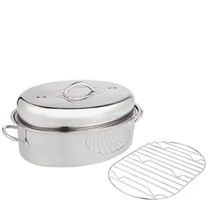 Stainless Steel Roasting Pan Oval Roaster Pans 3 Pieces Turkey Baking Tray With Rack & Lid
